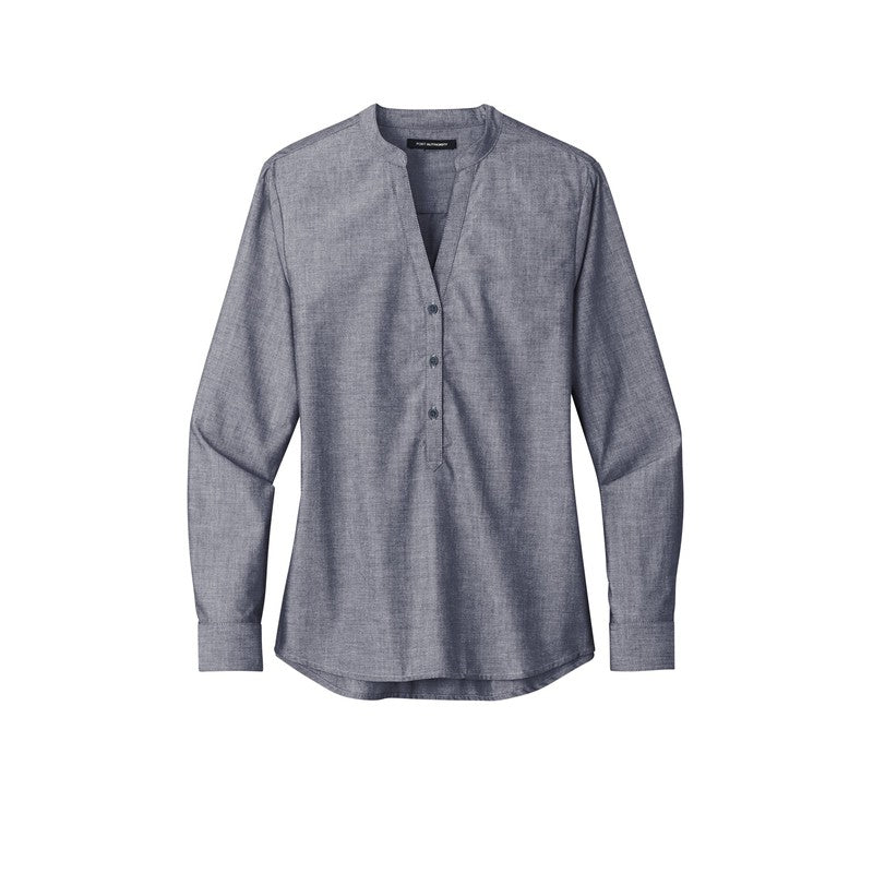 Ladies Long Sleeve Chambray Easy Care Shirt - Estate Blue