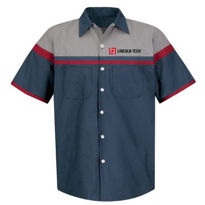 LINCOLN TECH Red Kap® Short Sleeve Performance Technician Shirt - Light Gray-Navy