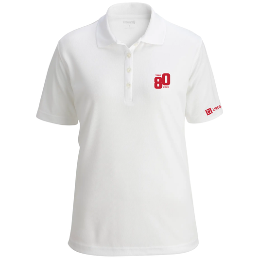 LINCOLN TECH CAMPUS 80TH ANNIVERSARY Hi Performance Mesh Ladies Polo - White