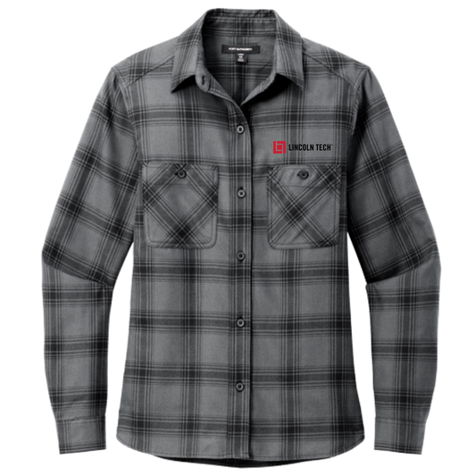 LINCOLN TECH Port Authority® Women's Plaid Flannel Shirt - Grey/Black Open Plaid
