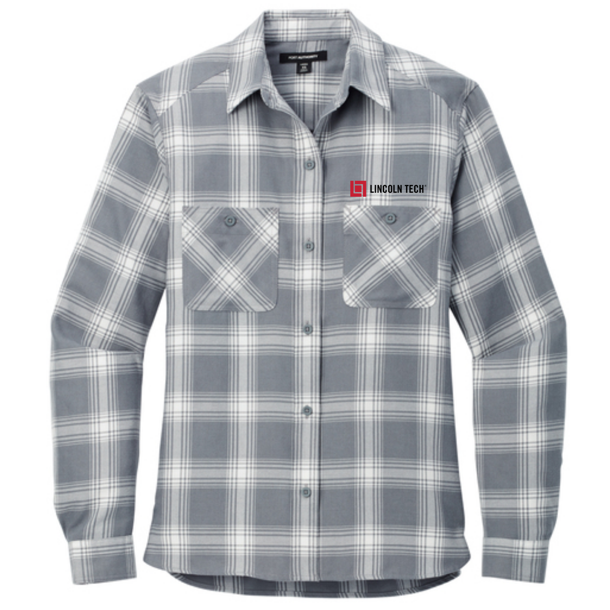 LINCOLN TECH Port Authority® Women's Plaid Flannel Shirt - Grey/Cream Open Plaid